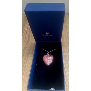 NIB SWAROVSKI ROXANE Crystal Red Heart Silver Rope Pendant Necklace silver.